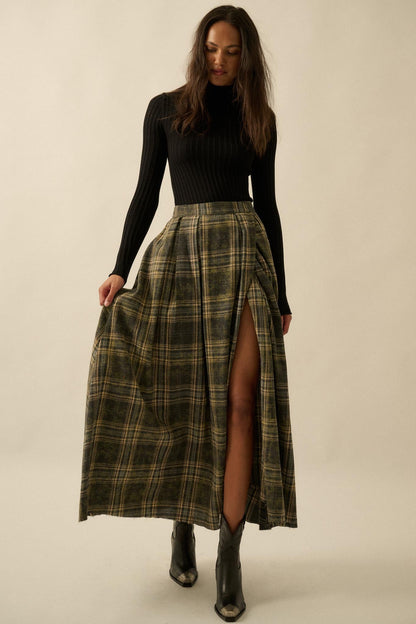 Highland Home Plaid Flannel Wrapped Maxi Skirt