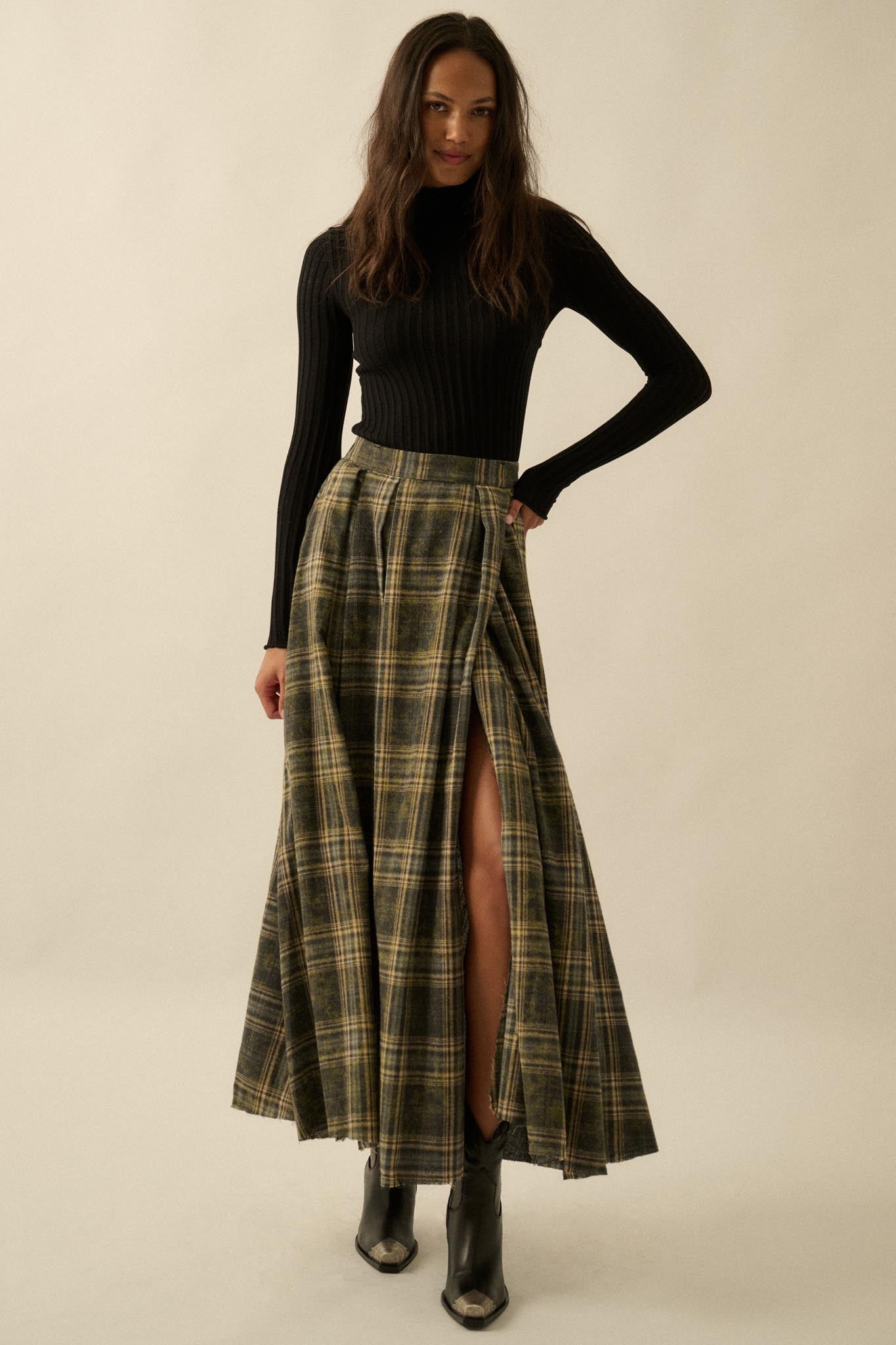 Highland Home Plaid Flannel Wrapped Maxi Skirt