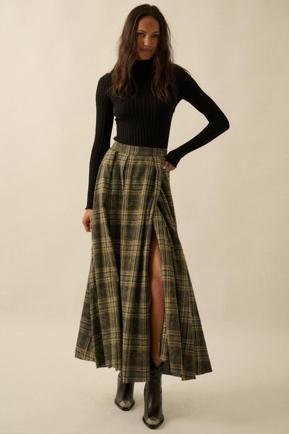 Highland Home Plaid Flannel Wrapped Maxi Skirt