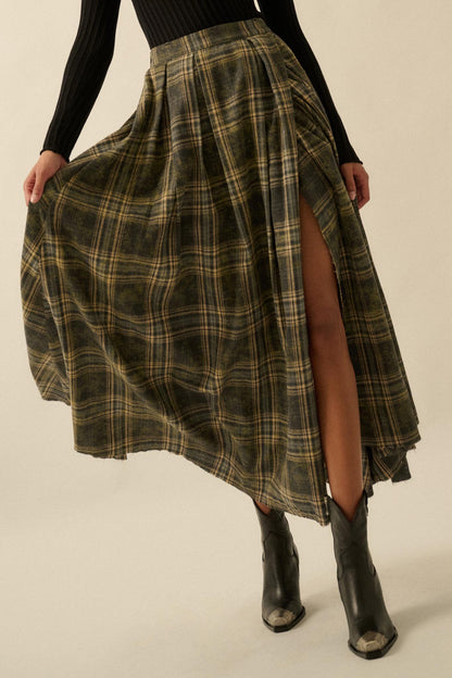 Highland Home Plaid Flannel Wrapped Maxi Skirt