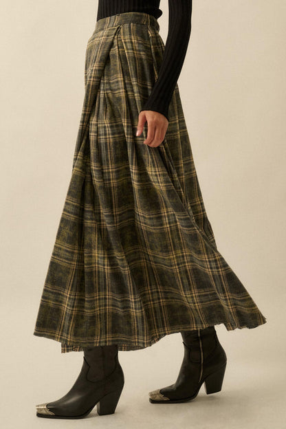 Highland Home Plaid Flannel Wrapped Maxi Skirt
