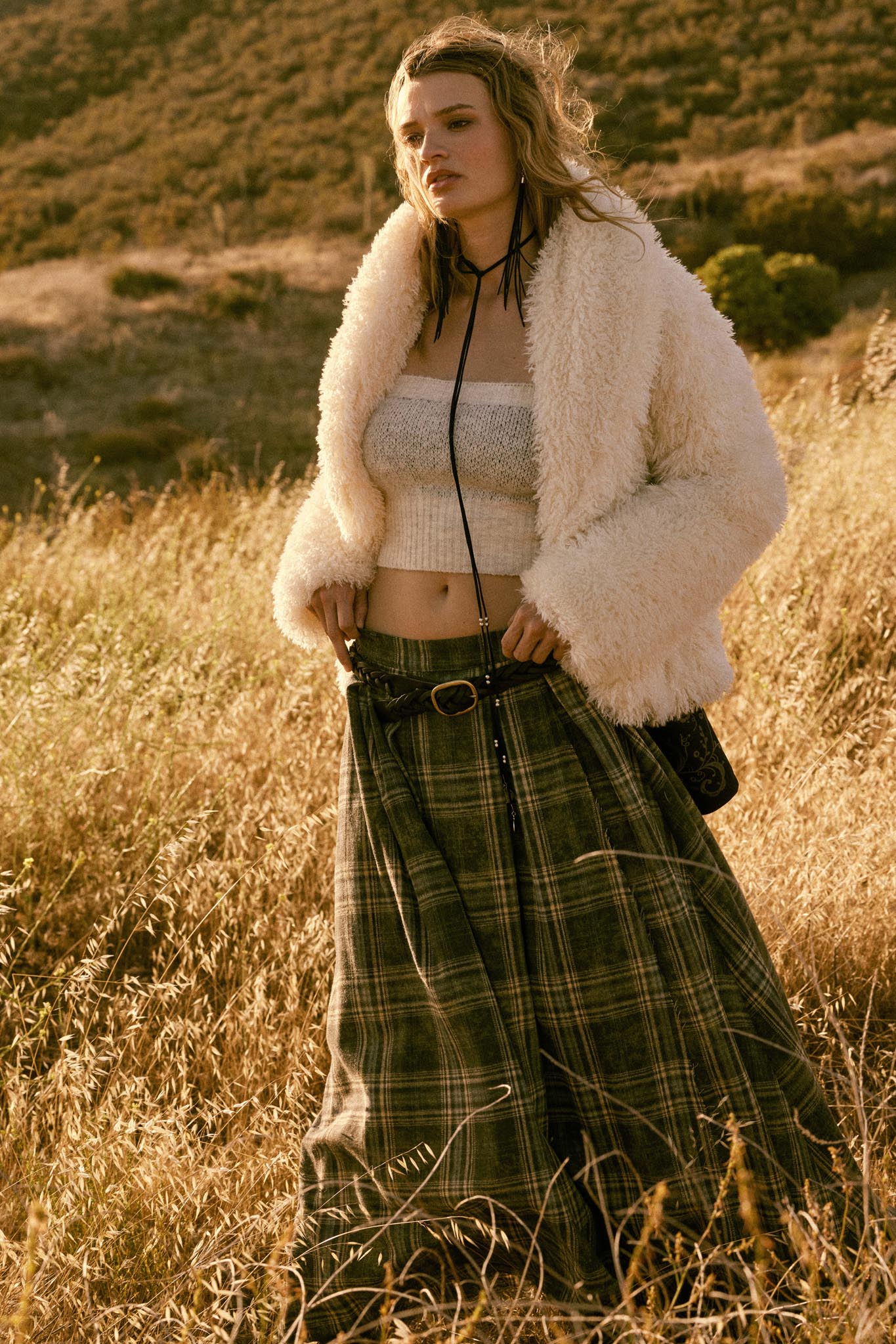 Highland Home Plaid Flannel Wrapped Maxi Skirt