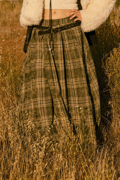 Highland Home Plaid Flannel Wrapped Maxi Skirt