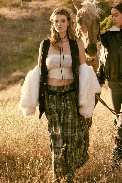Highland Home Plaid Flannel Wrapped Maxi Skirt