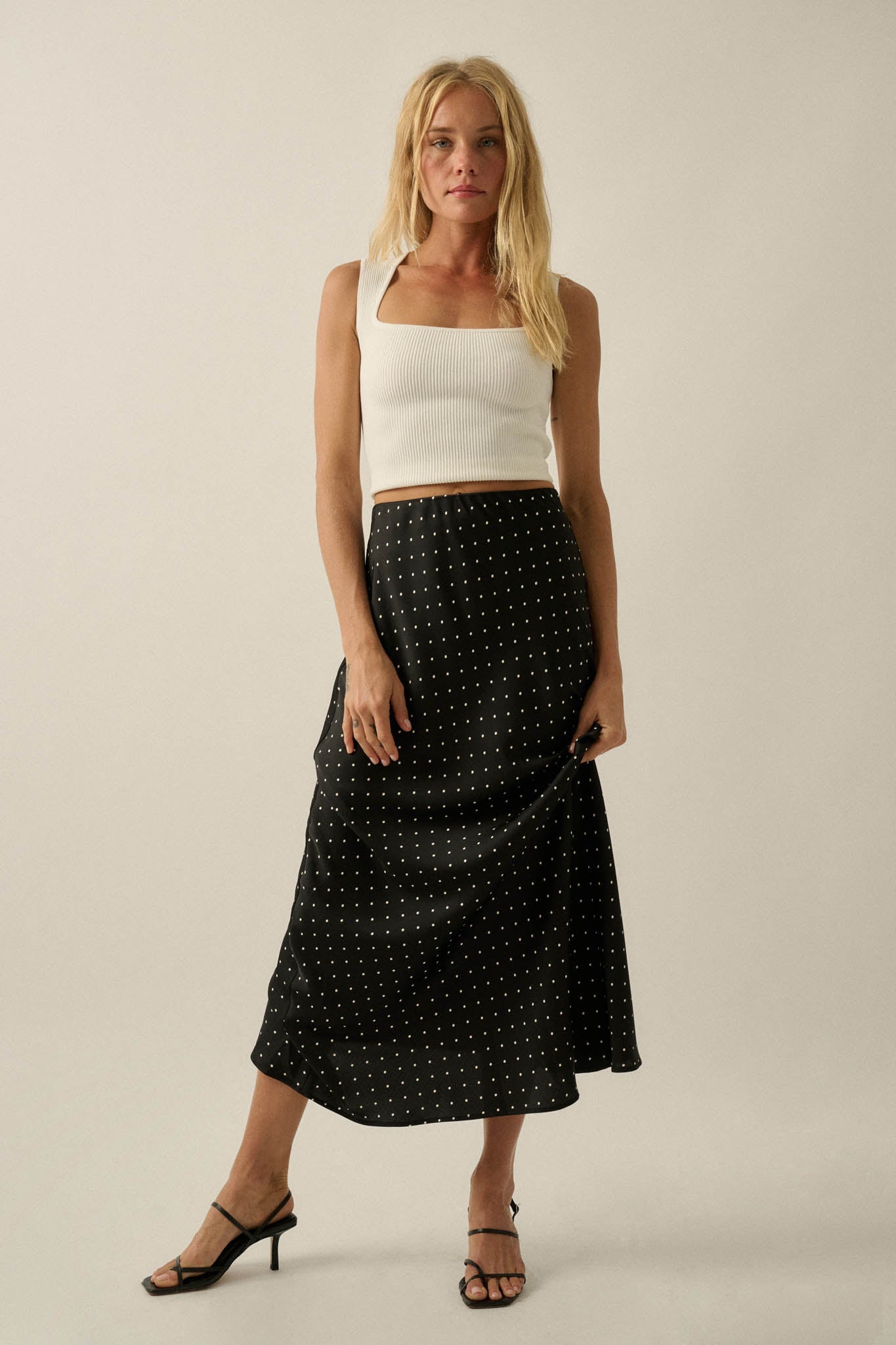 Connect the Dots Polka Dot Satin Maxi Skirt