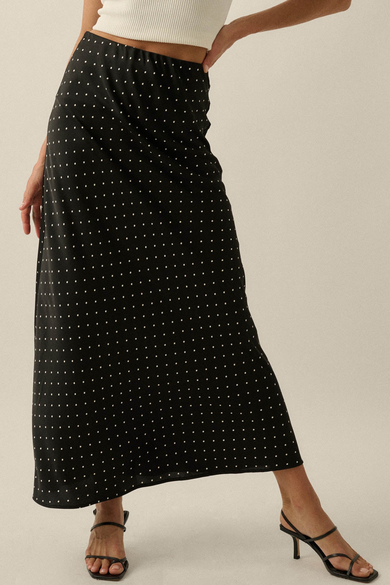 Connect the Dots Polka Dot Satin Maxi Skirt