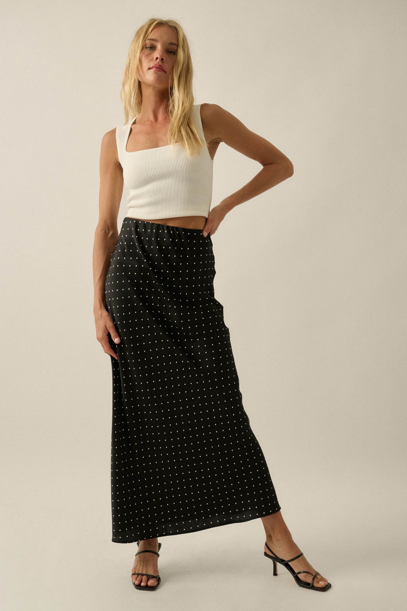 Connect the Dots Polka Dot Satin Maxi Skirt