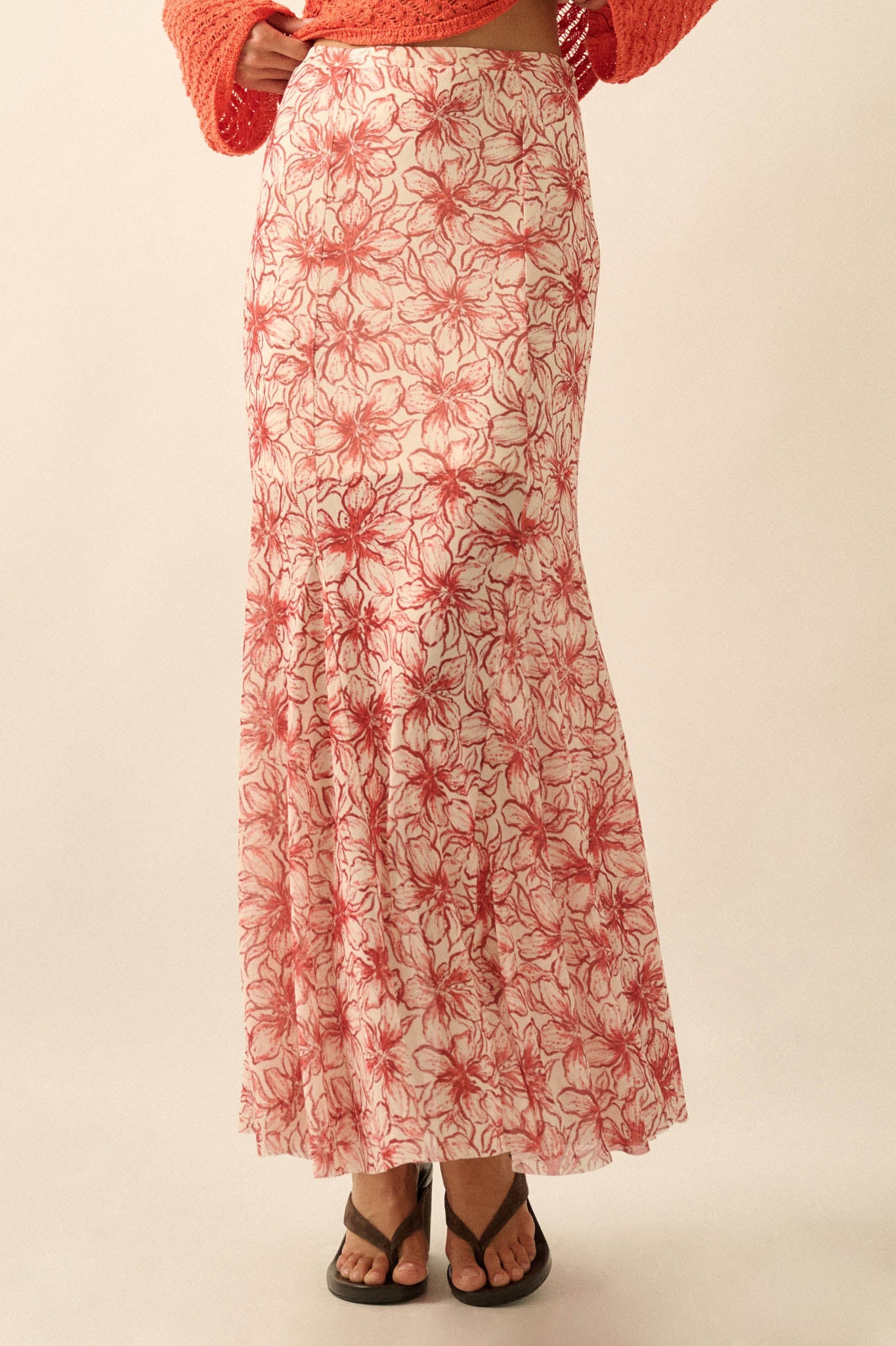 Lily Valley Floral Mesh Mermaid Maxi Skirt