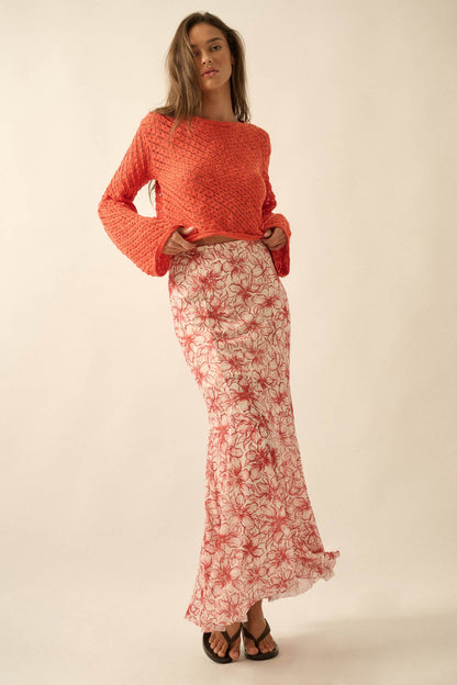 Lily Valley Floral Mesh Mermaid Maxi Skirt