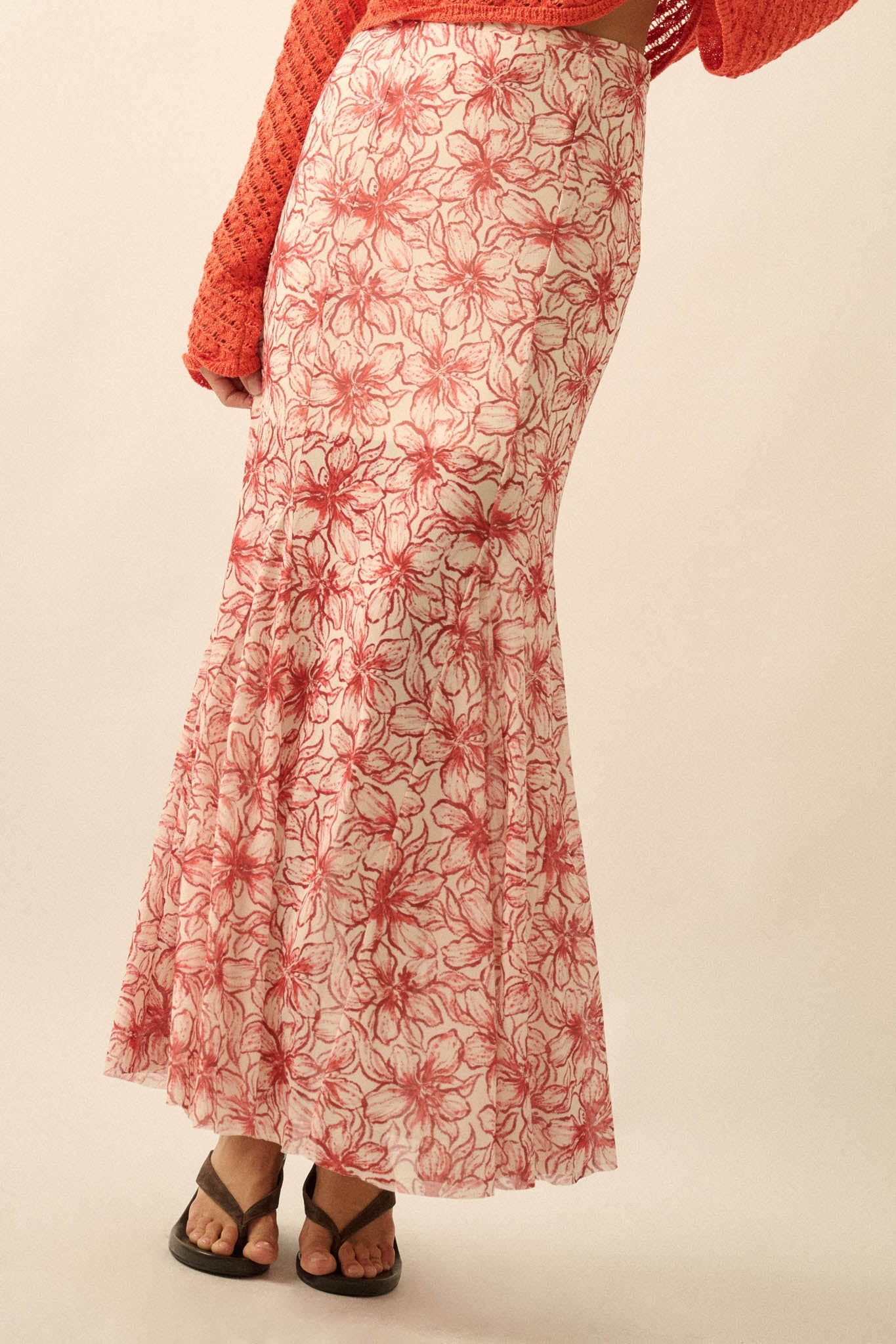 Lily Valley Floral Mesh Mermaid Maxi Skirt