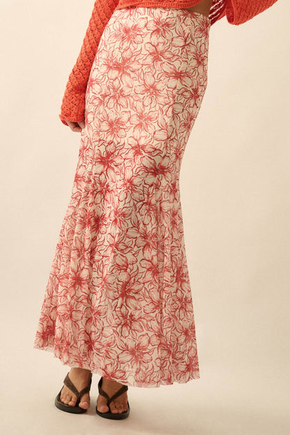 Lily Valley Floral Mesh Mermaid Maxi Skirt