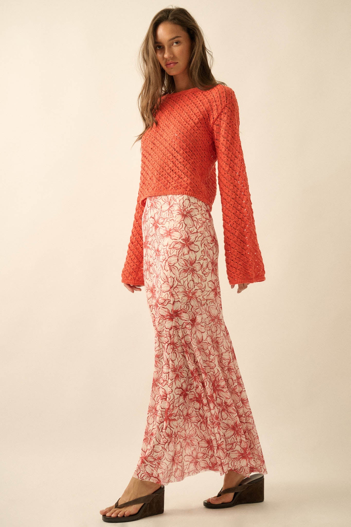 Lily Valley Floral Mesh Mermaid Maxi Skirt