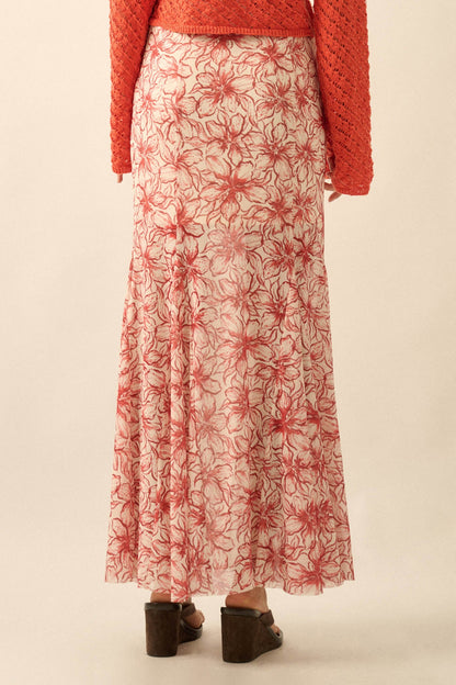 Lily Valley Floral Mesh Mermaid Maxi Skirt