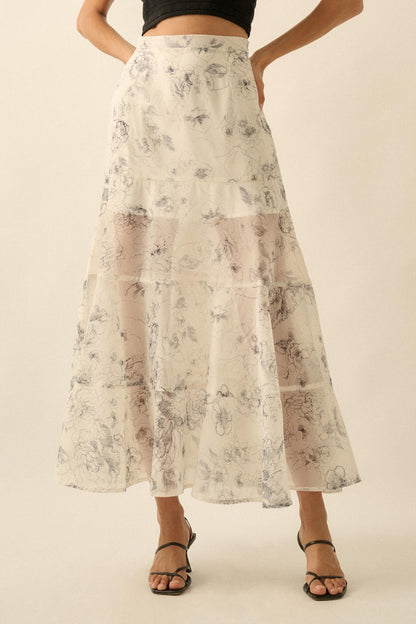 Gossamer Garden Floral Organza Tiered Maxi Skirt