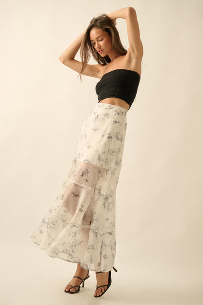 Gossamer Garden Floral Organza Tiered Maxi Skirt