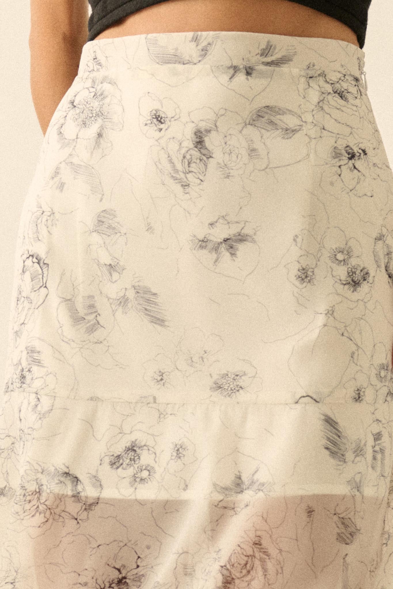 Gossamer Garden Floral Organza Tiered Maxi Skirt