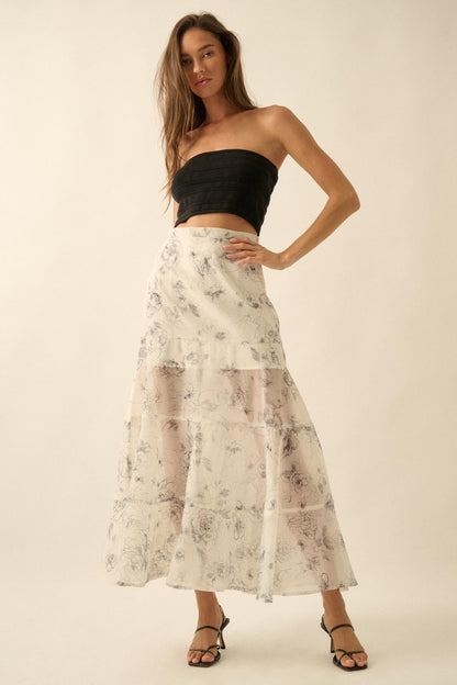 Gossamer Garden Floral Organza Tiered Maxi Skirt