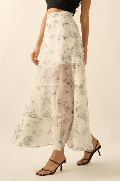 Gossamer Garden Floral Organza Tiered Maxi Skirt