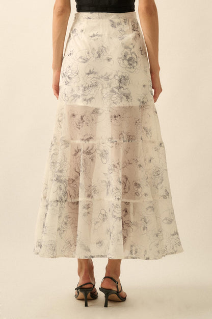 Gossamer Garden Floral Organza Tiered Maxi Skirt