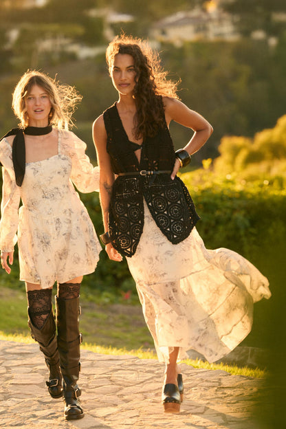 Gossamer Garden Floral Organza Tiered Maxi Skirt