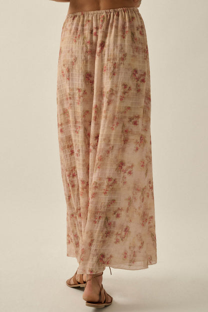Blooming Meadow Striped Floral Chiffon Maxi Skirt