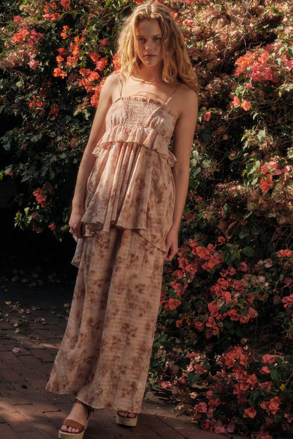 Blooming Meadow Striped Floral Chiffon Maxi Skirt