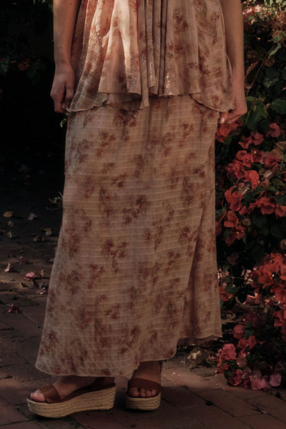 Blooming Meadow Striped Floral Chiffon Maxi Skirt