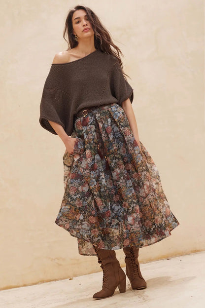 Harvest Garden Floral Organza Circle Midi Skirt