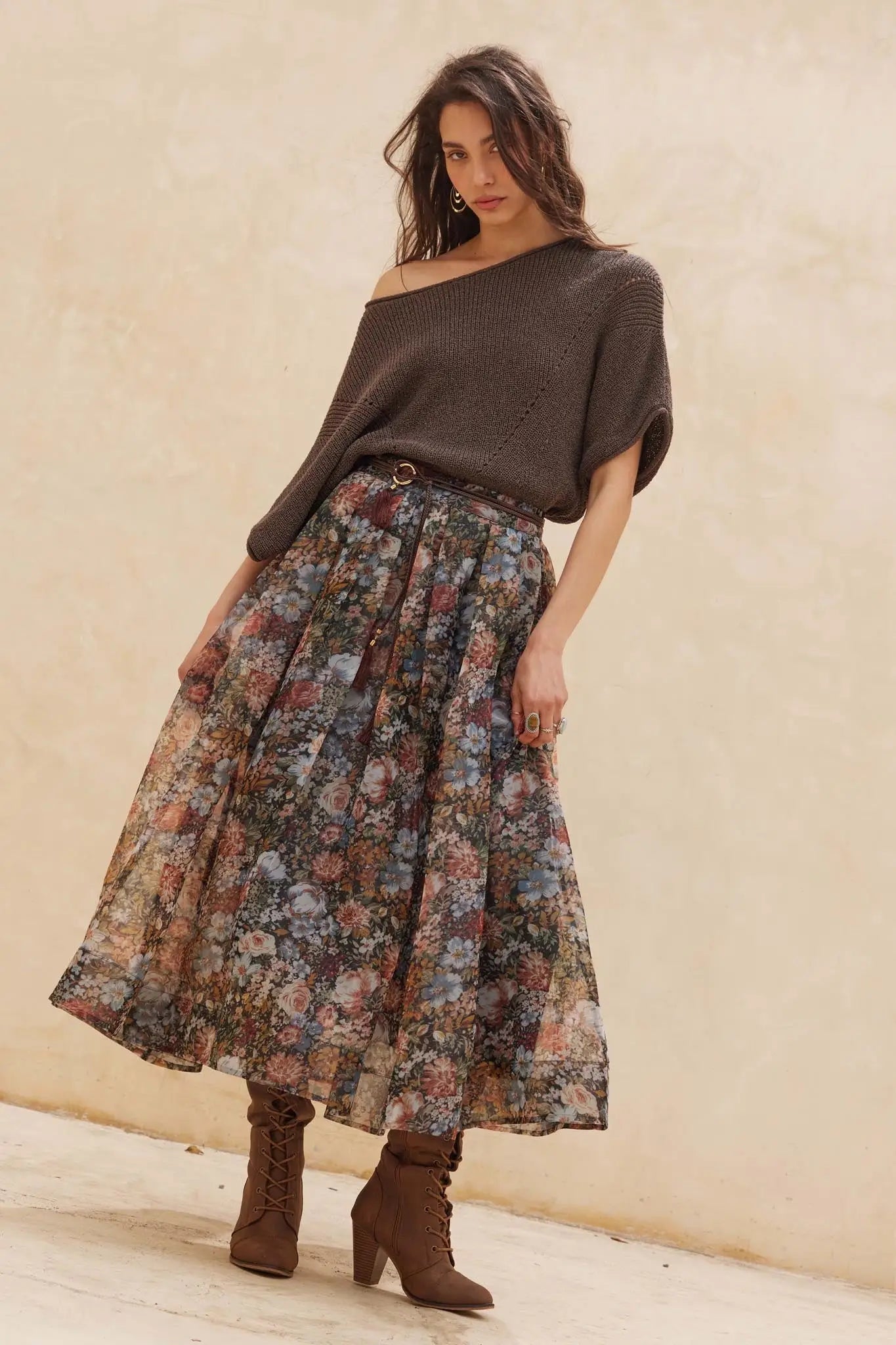 Harvest Garden Floral Organza Circle Midi Skirt