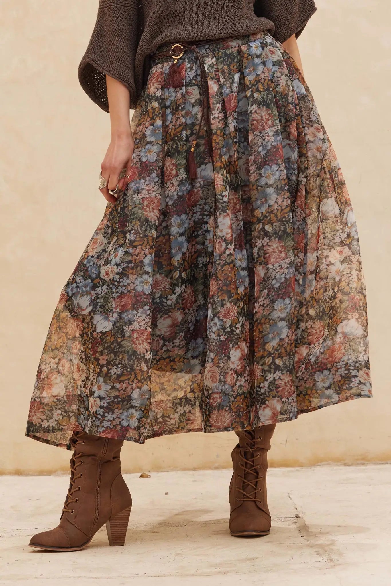 Harvest Garden Floral Organza Circle Midi Skirt