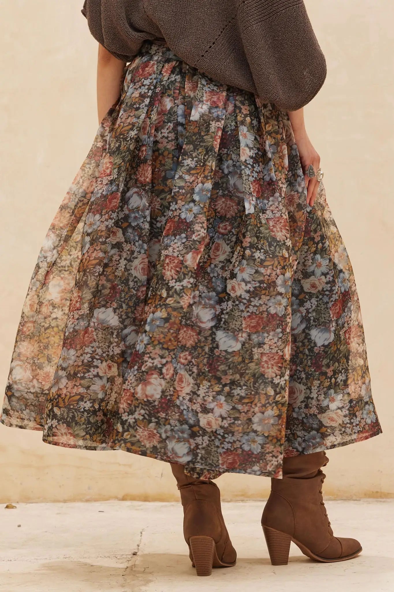 Harvest Garden Floral Organza Circle Midi Skirt