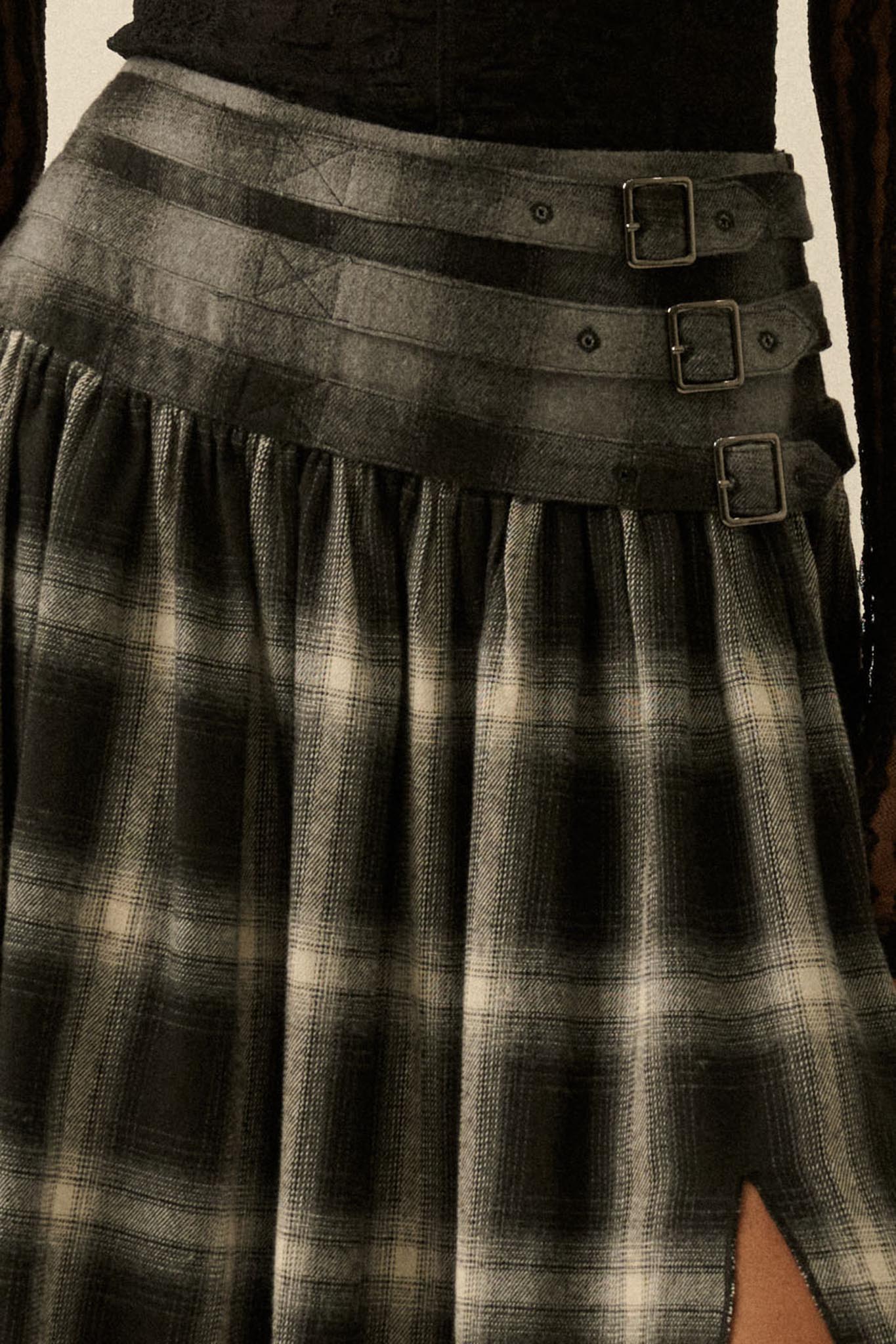 Checkered Past Belted Drop-Waist Plaid Maxi Skirt