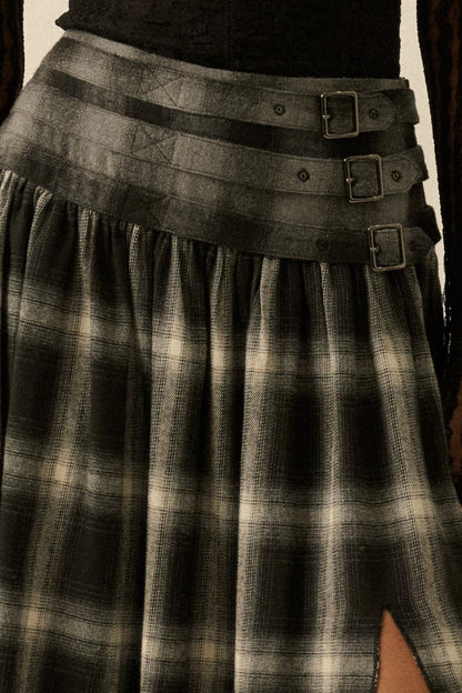 Checkered Past Belted Drop-Waist Plaid Maxi Skirt
