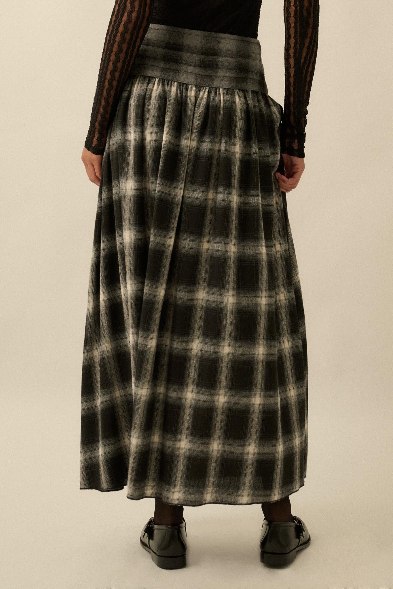 Checkered Past Belted Drop-Waist Plaid Maxi Skirt