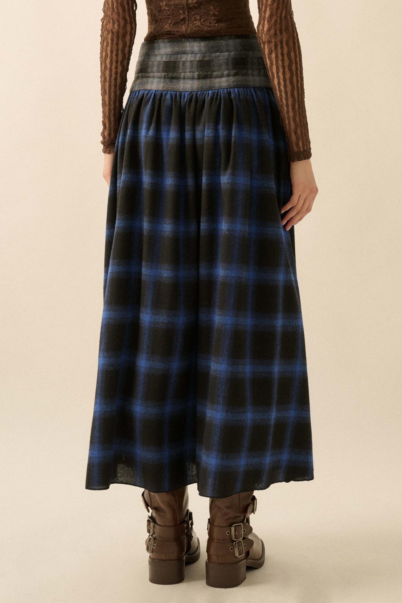 Checkered Past Belted Drop-Waist Plaid Maxi Skirt