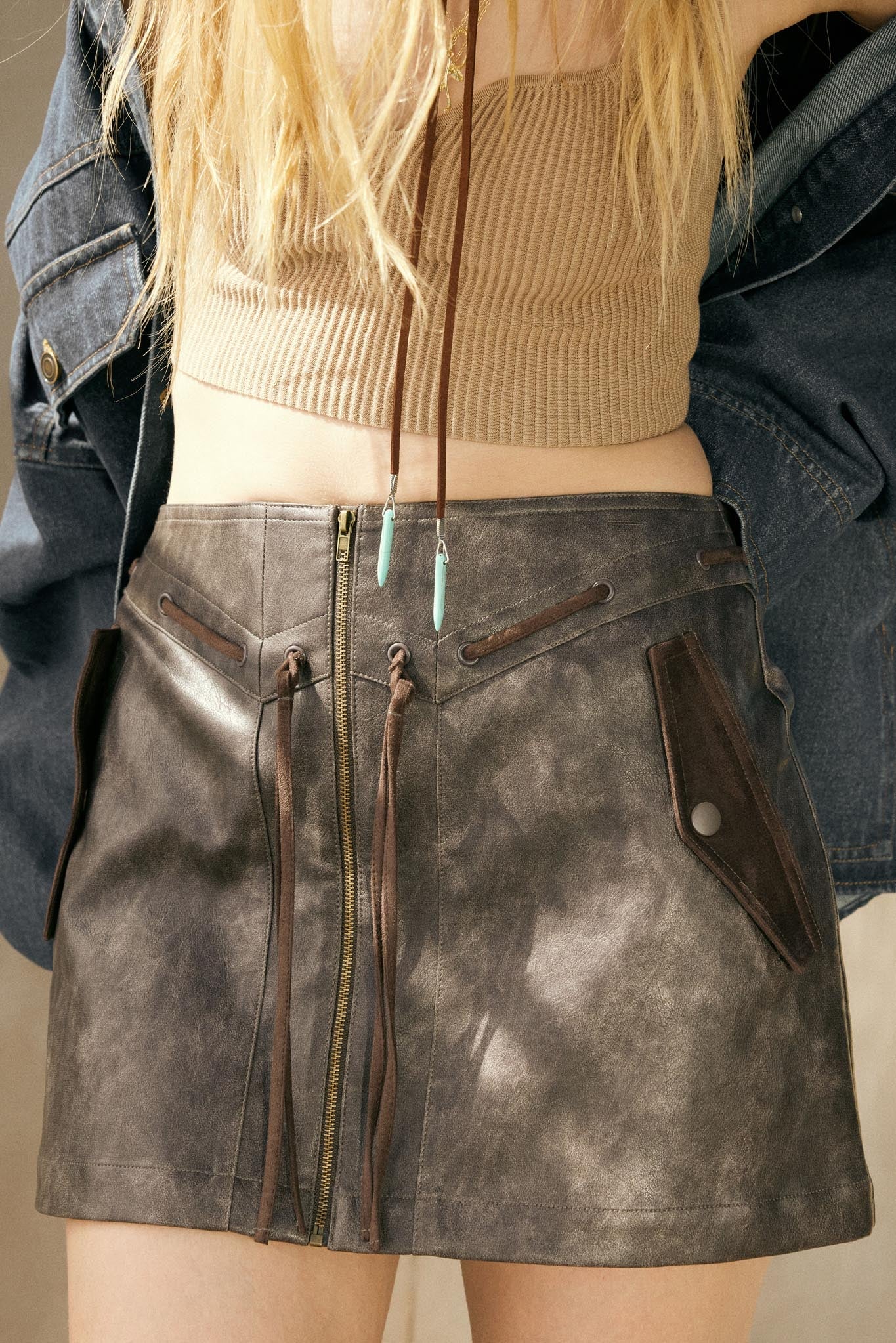 Road Rules Vegan Leather and Suede Mini Skirt