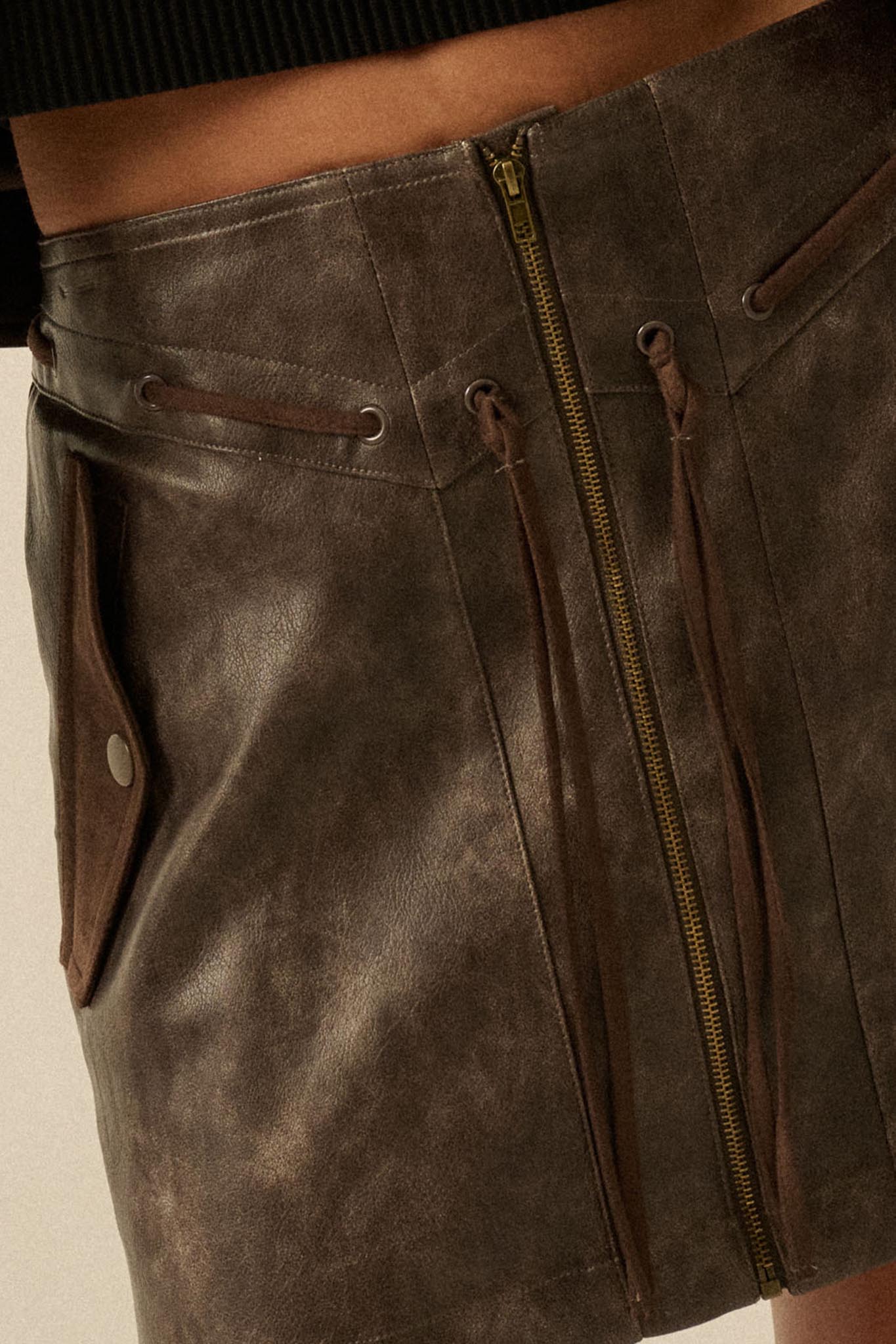 Road Rules Vegan Leather and Suede Mini Skirt