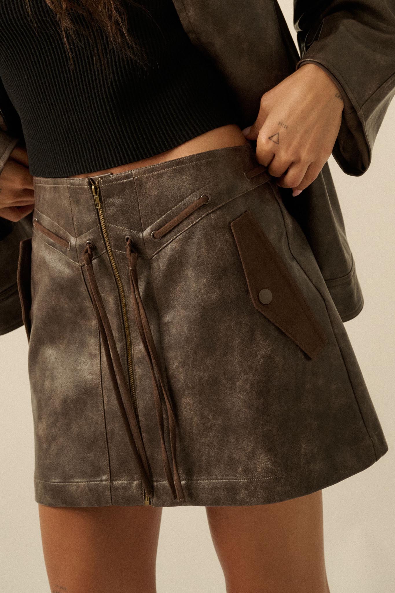 Road Rules Vegan Leather and Suede Mini Skirt