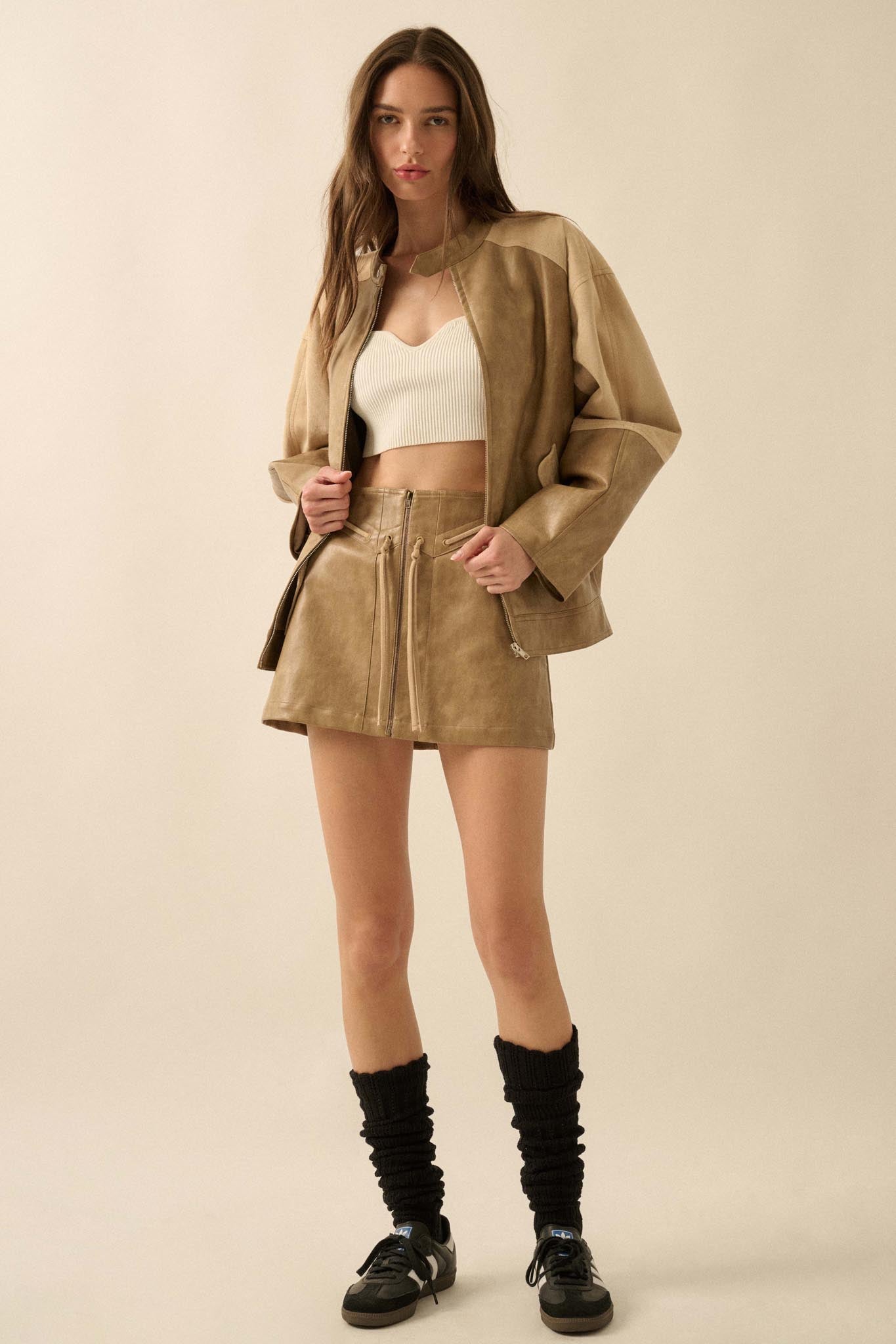 Road Rules Vegan Leather and Suede Mini Skirt