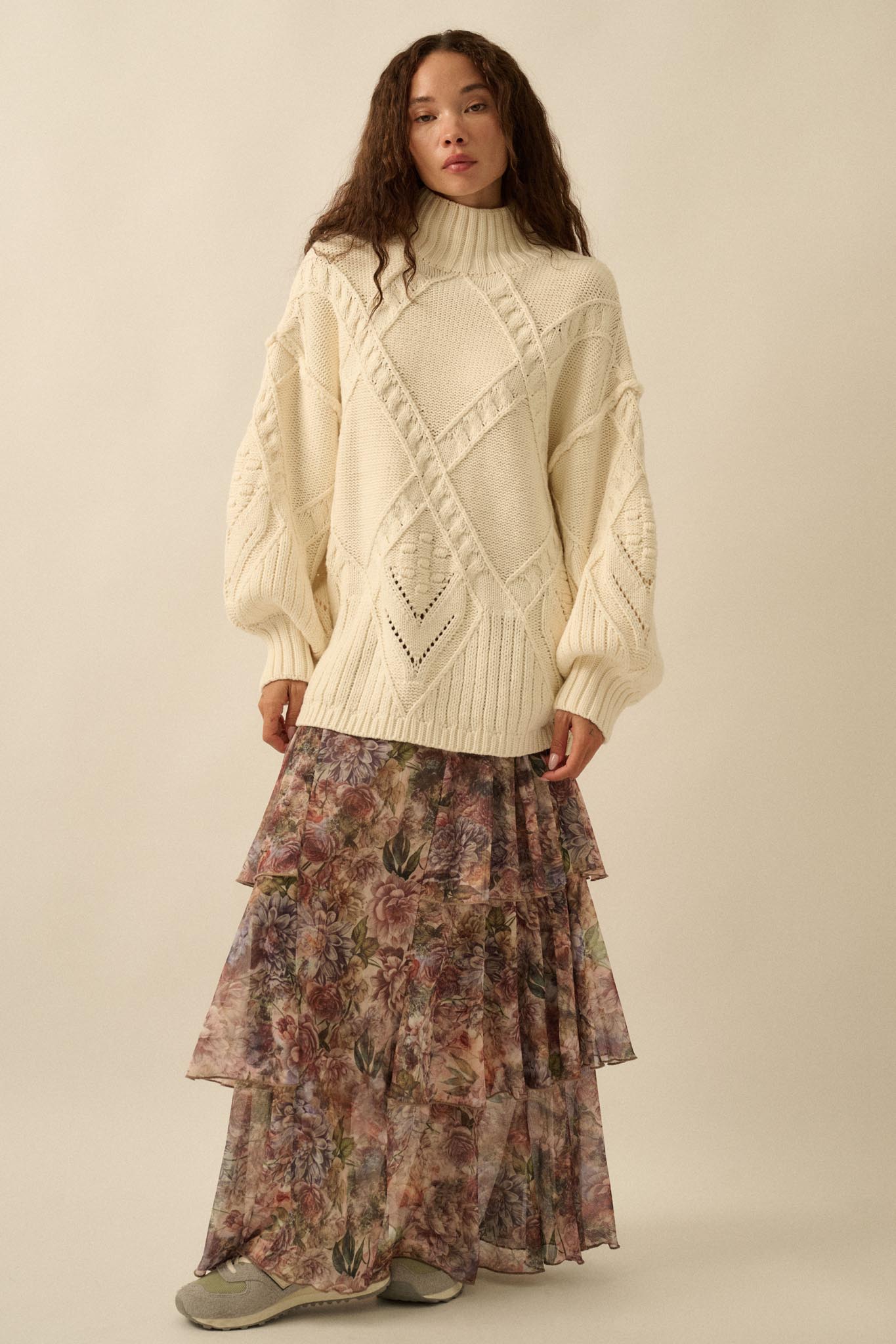 Dream Valley Floral Mesh Tiered Ruffle Maxi Skirt