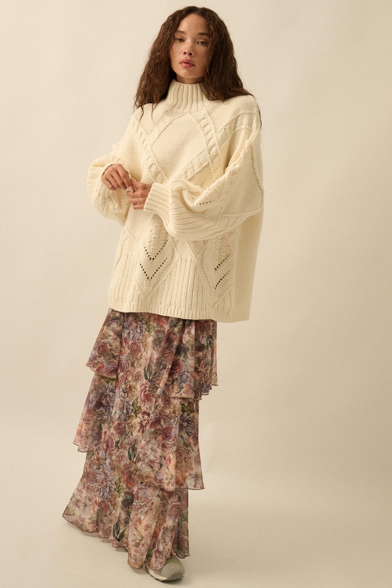 Dream Valley Floral Mesh Tiered Ruffle Maxi Skirt