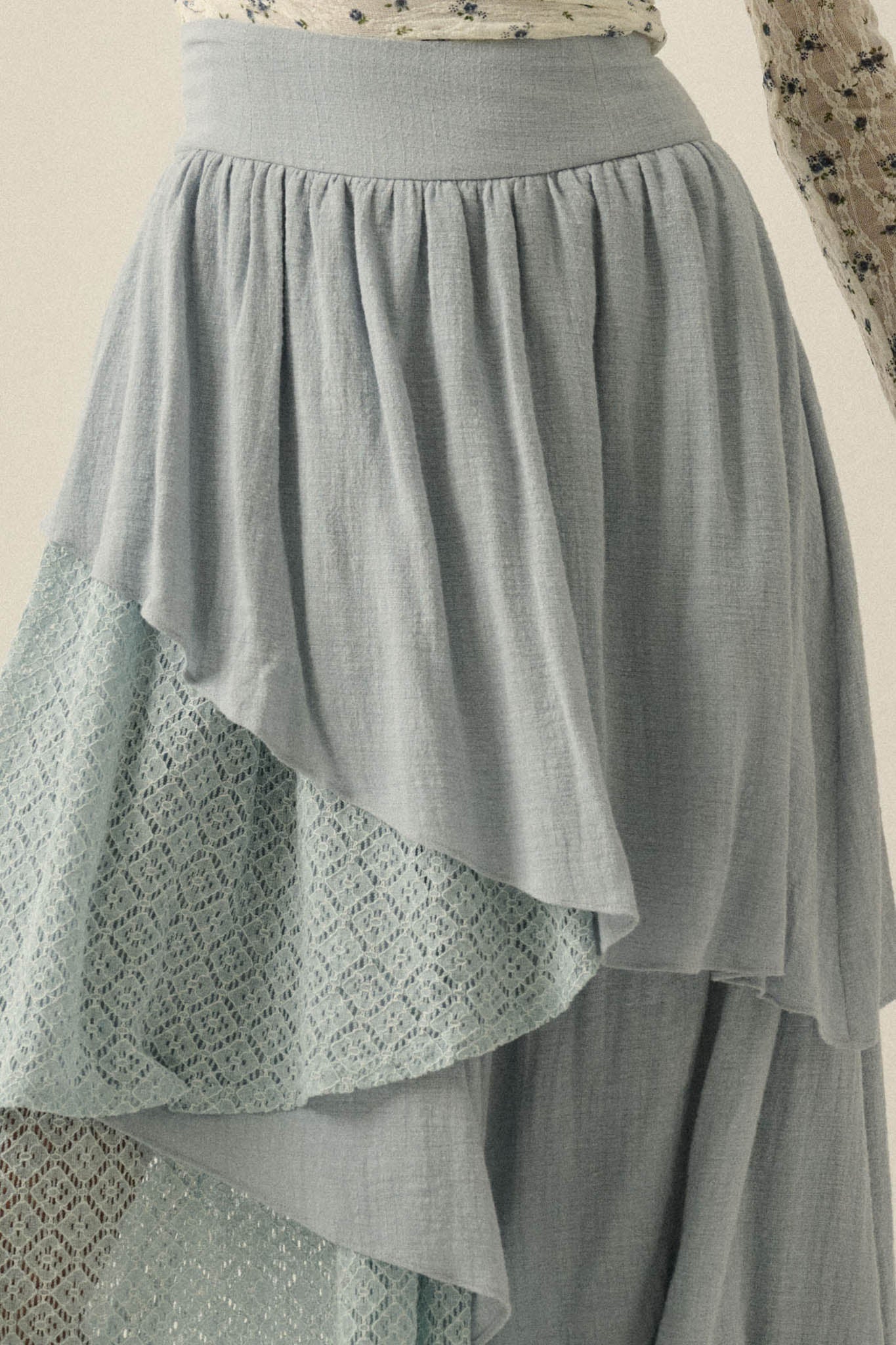 Flow Free Tiered Cotton Gauze and Lace Maxi Skirt