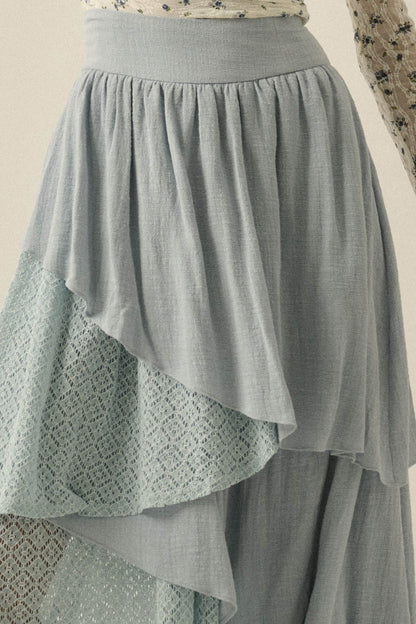Flow Free Tiered Cotton Gauze and Lace Maxi Skirt