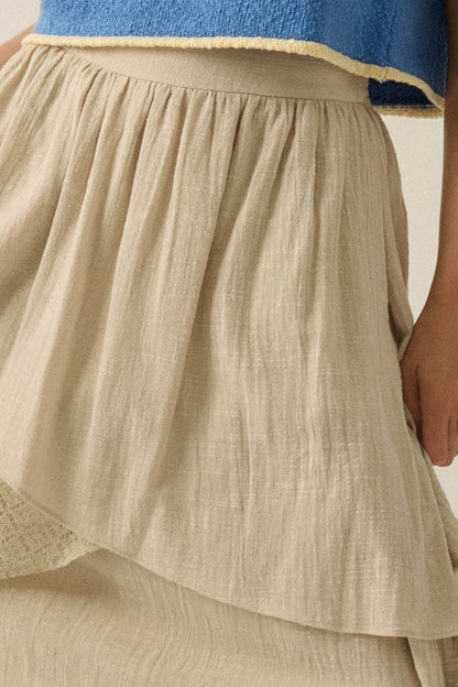 Flow Free Tiered Cotton Gauze and Lace Maxi Skirt