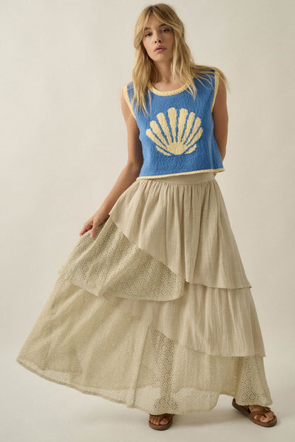 Flow Free Tiered Cotton Gauze and Lace Maxi Skirt