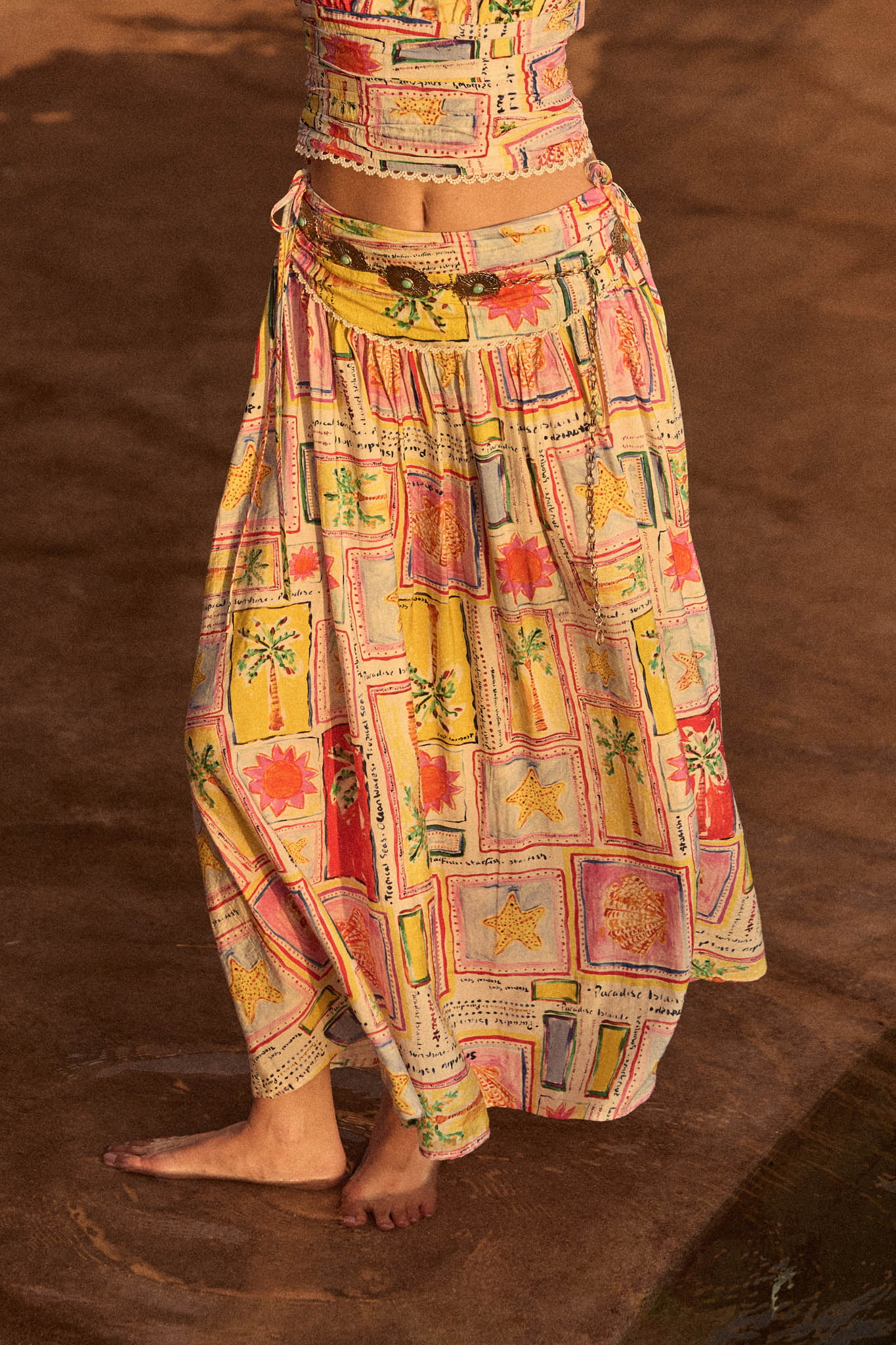 Paradise Isle Tropical-Print Drop-Waist Maxi Skirt