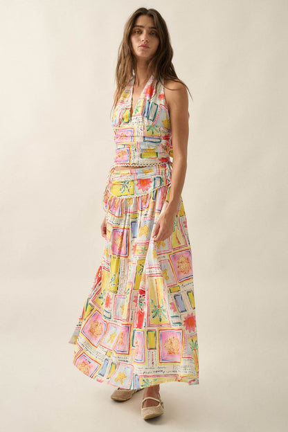 Paradise Isle Tropical-Print Drop-Waist Maxi Skirt