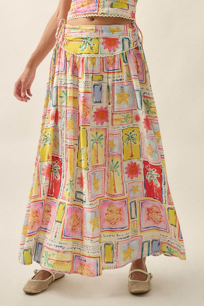 Paradise Isle Tropical-Print Drop-Waist Maxi Skirt