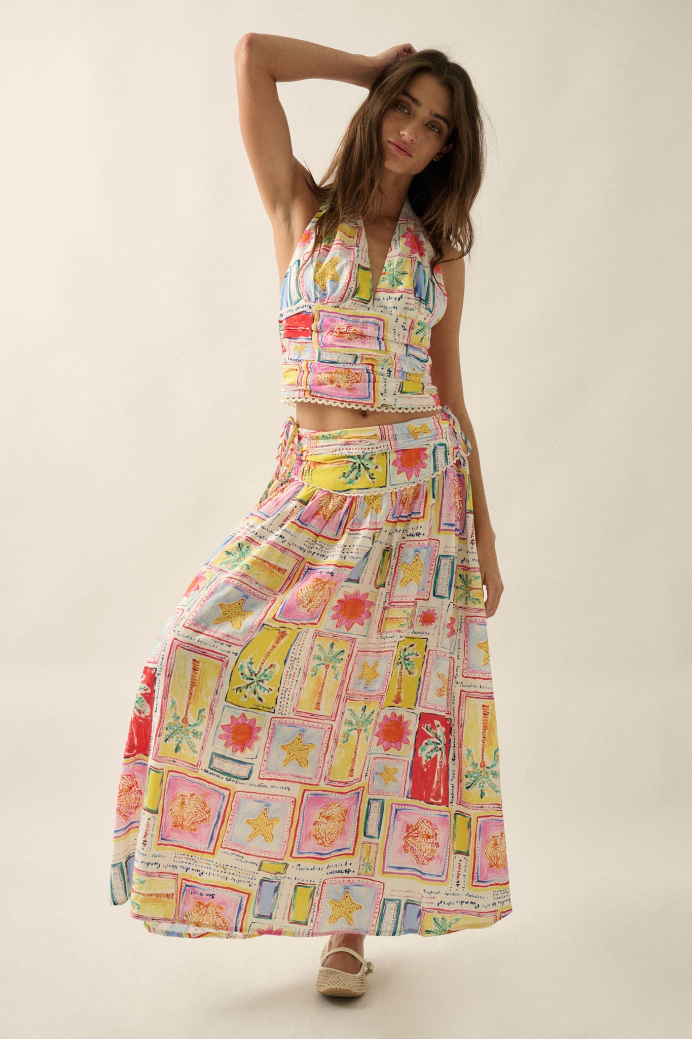 Paradise Isle Tropical-Print Drop-Waist Maxi Skirt