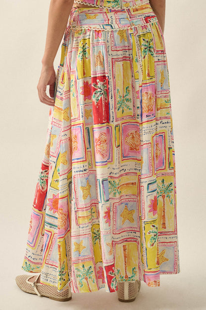 Paradise Isle Tropical-Print Drop-Waist Maxi Skirt